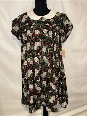 Floral Peter Pan Collar Mini Dress in Black and Green